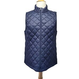 J. Jill Navy Full Zip Front Down filled Quilted Nylon Puffer Vest Size M…